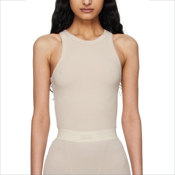 SKIMS high neck tank top shirt stone tan stretch cotton blend Kardashian new XL - Picture 1 of 5